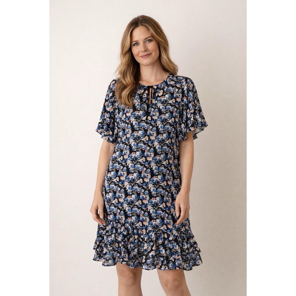 NWT Reiss Lulu Ditsy Floral Flippy Dress 8 Black Lined Cottagecore
